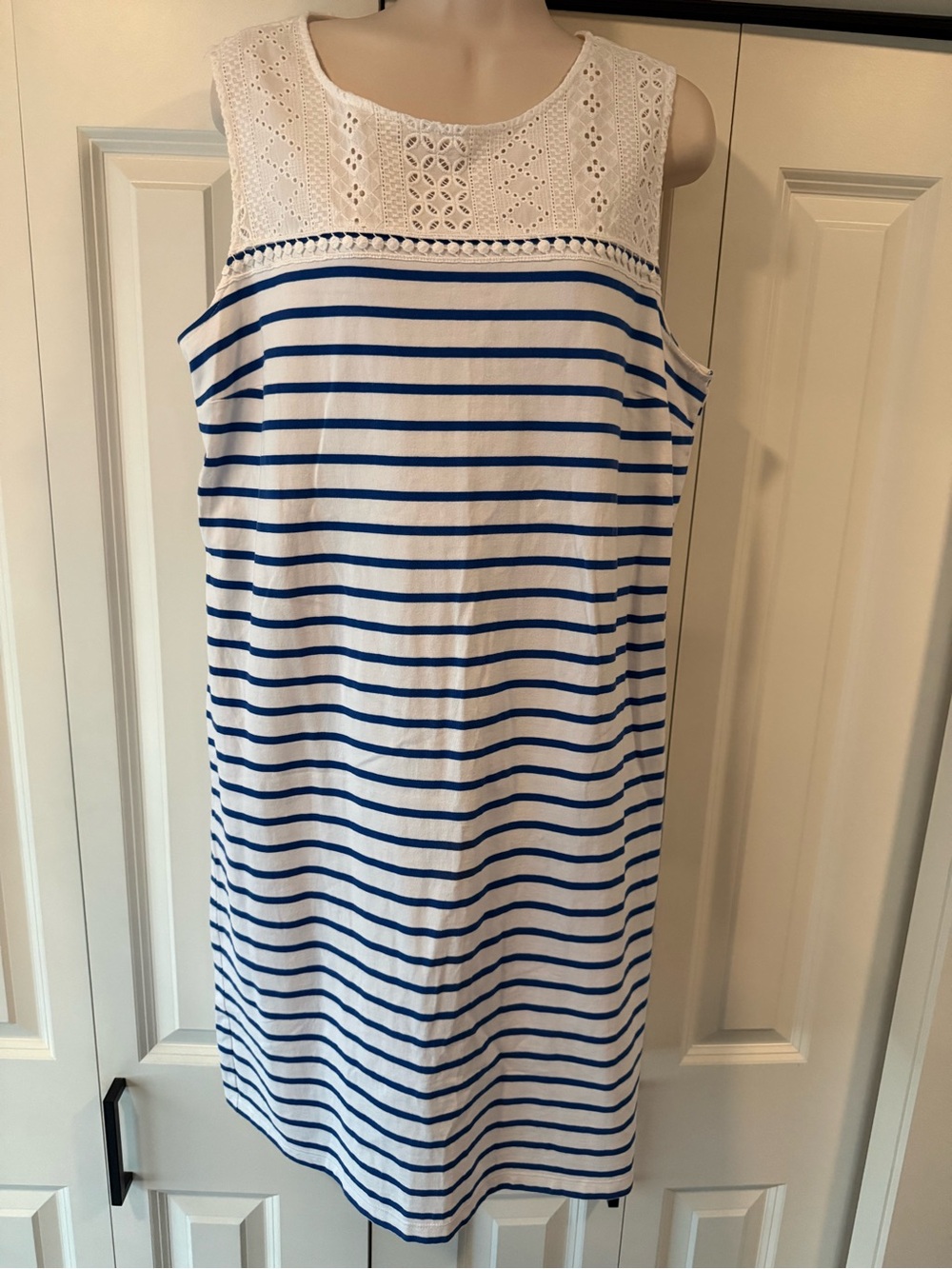 Izod blue white stripe sheath dress nautical beachy large L